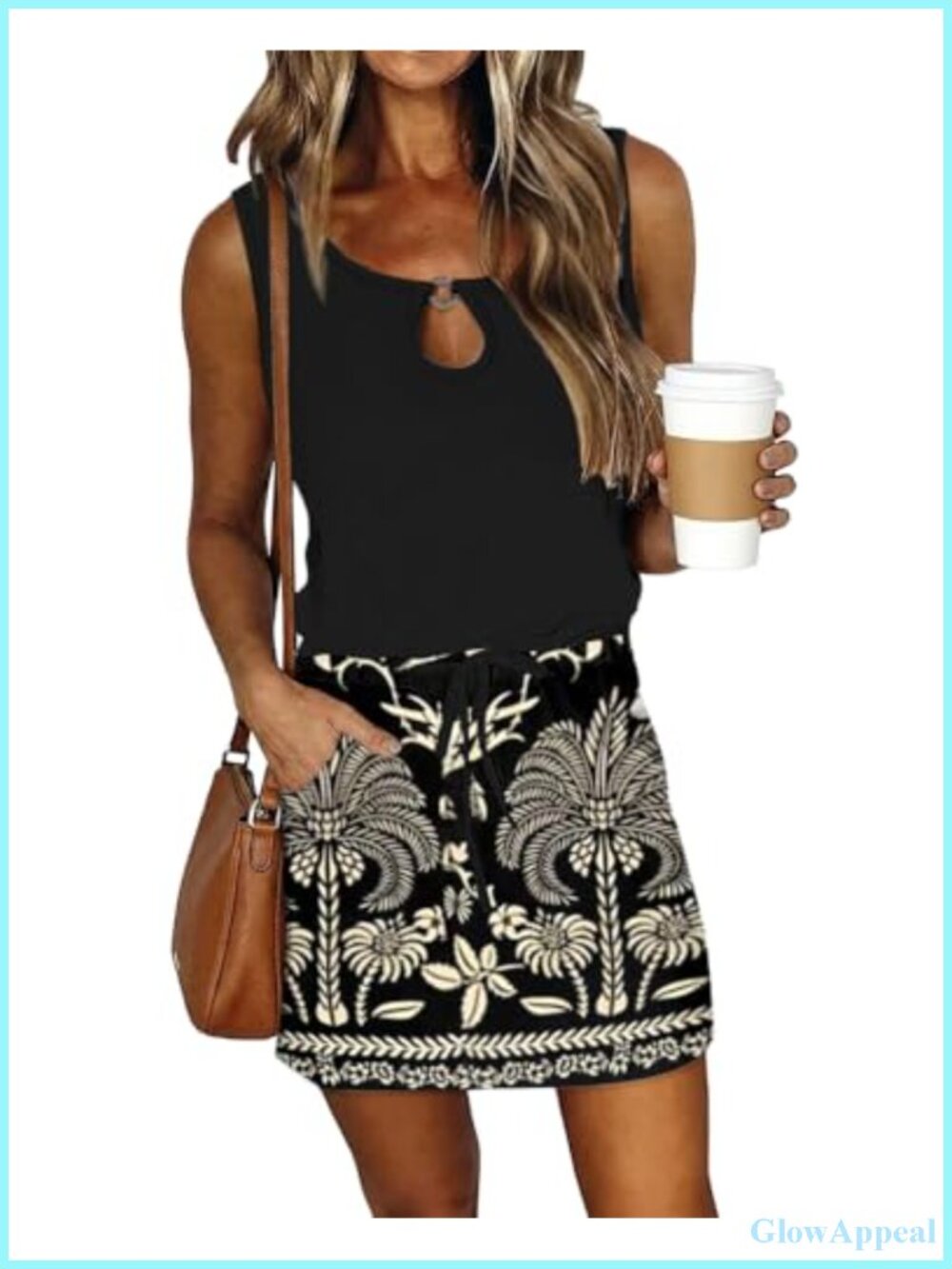 Women's Sleeveless Drawstring Waist Mini T-Shirt Dress with Pockets